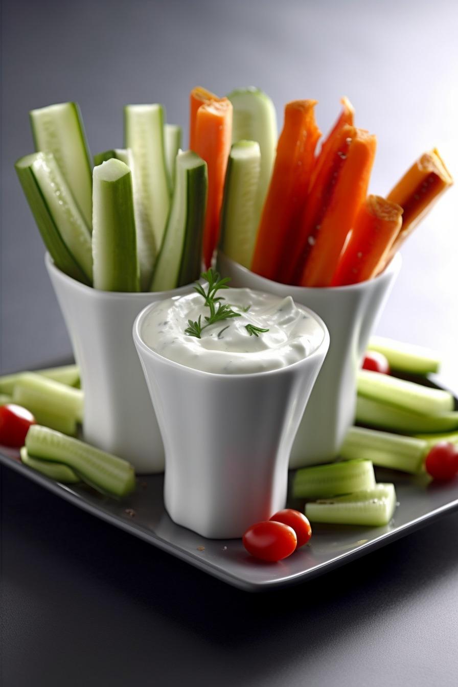 Gemüse-Sticks mit Joghurt-Dip.