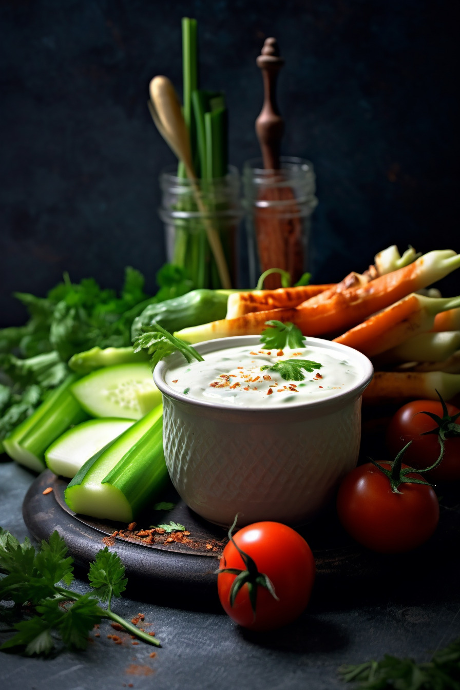 Knusprige Gemüsesticks mit Joghurt-Dip.