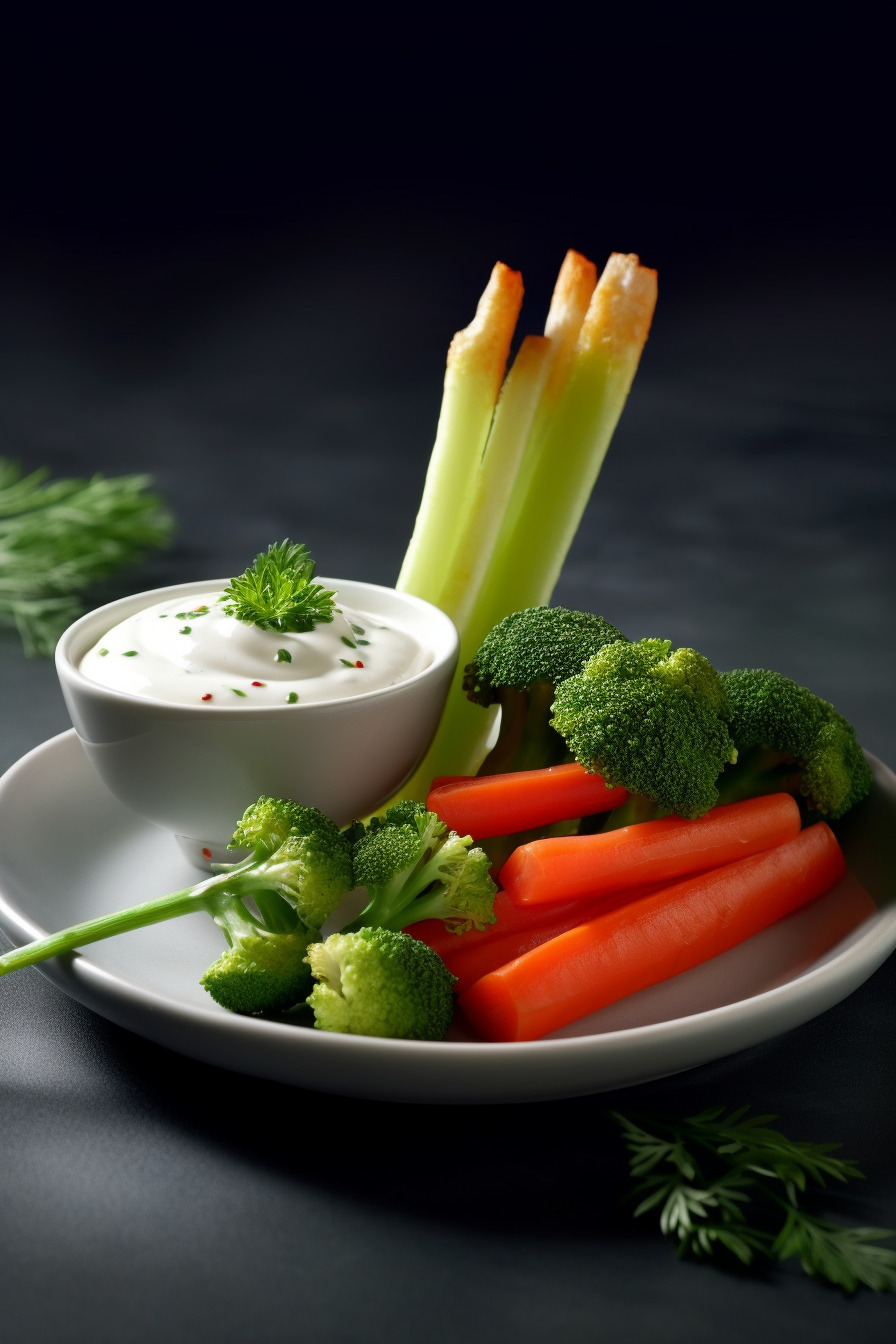 Knusprige Gemüsesticks mit Joghurt-Dip.