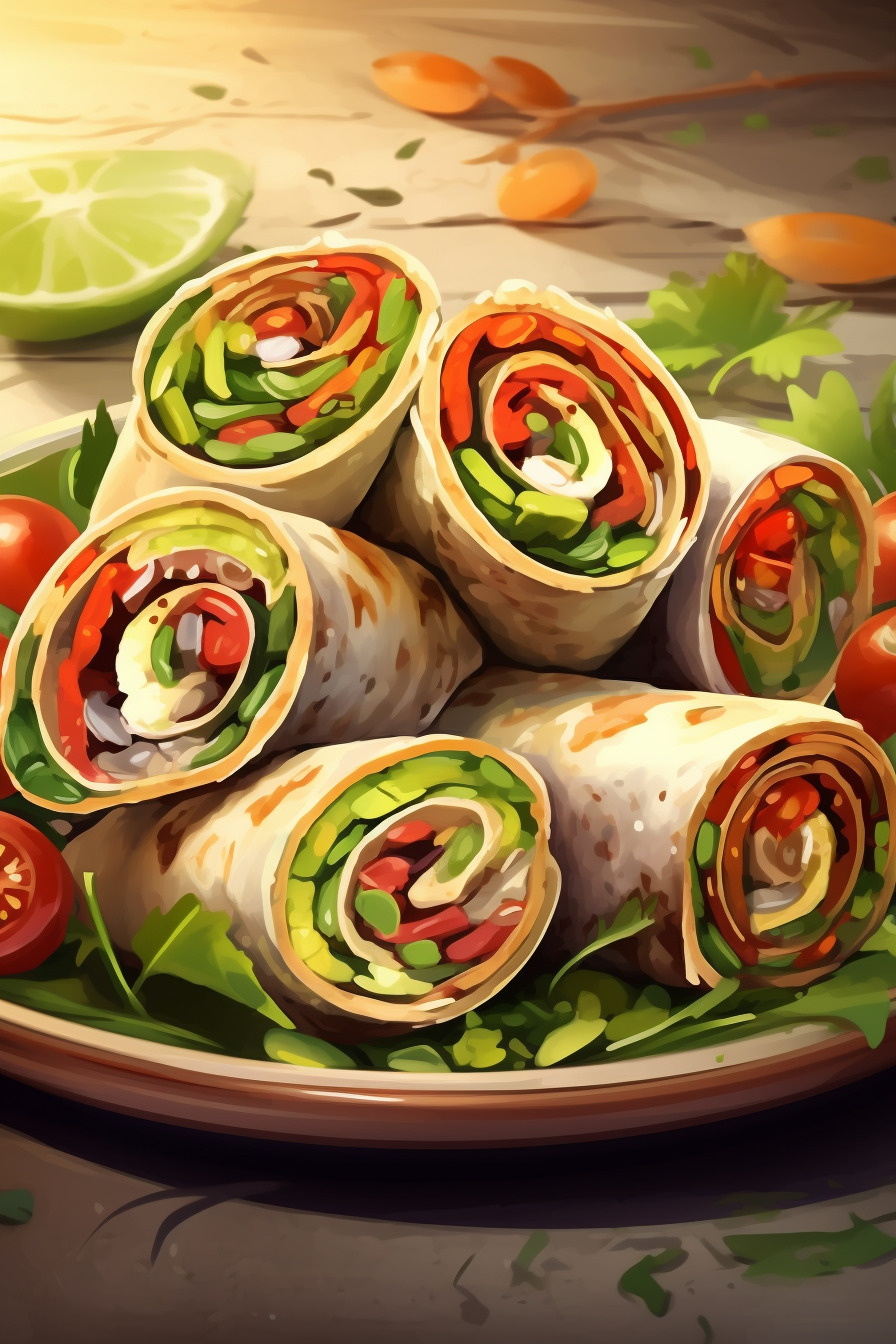 Vegetarisches Wraps Fingerfood mit Gemüse und Käse