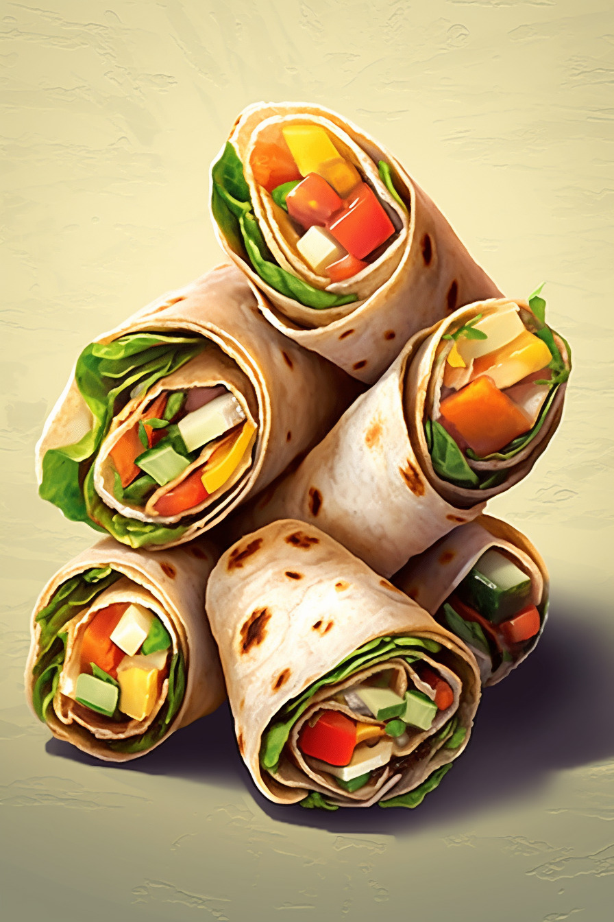 Vegetarisches Wraps Fingerfood mit Gemüse und Käse