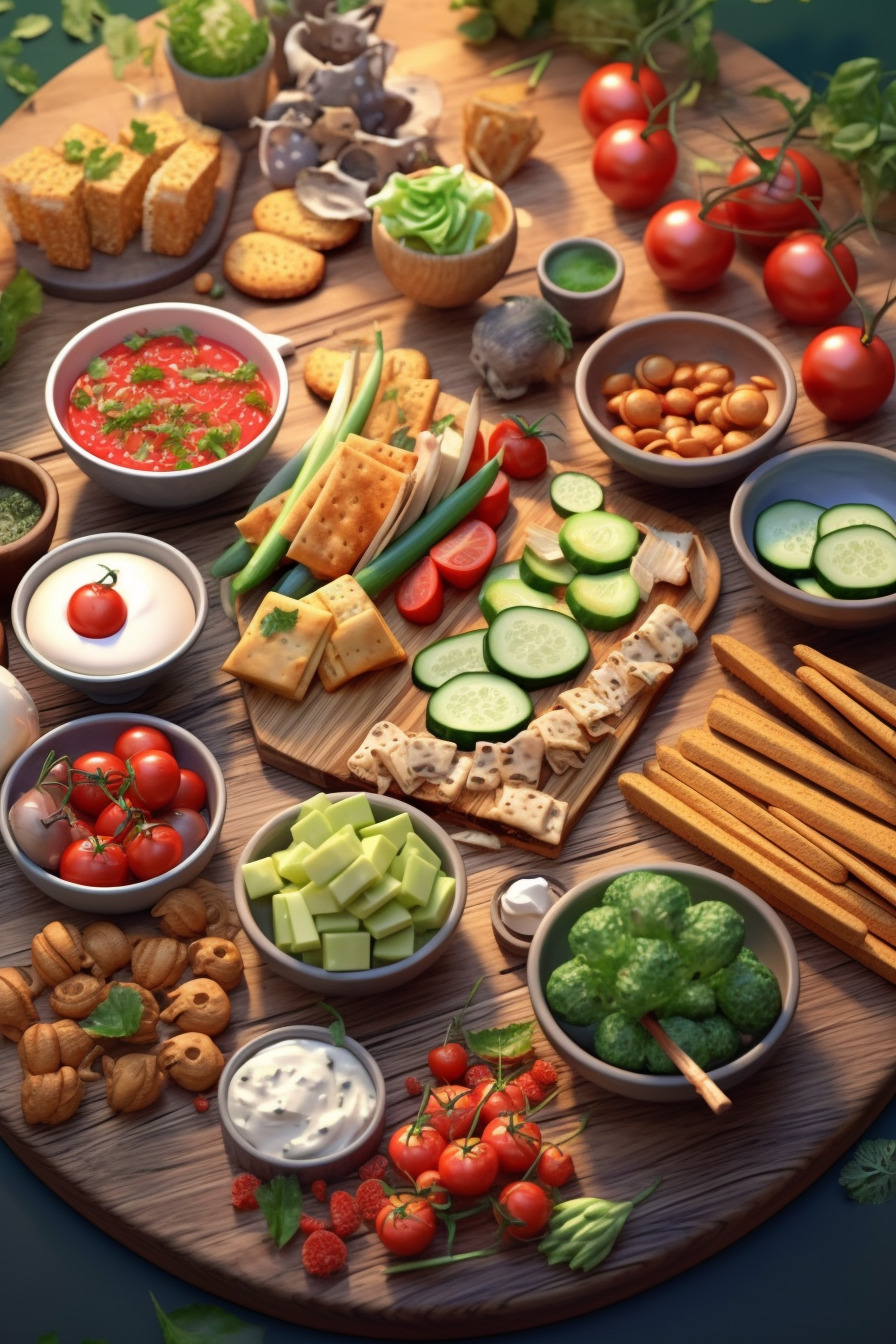 Vegetarisches Fingerfood-Buffet mit verschiedenen kalten Snacks.