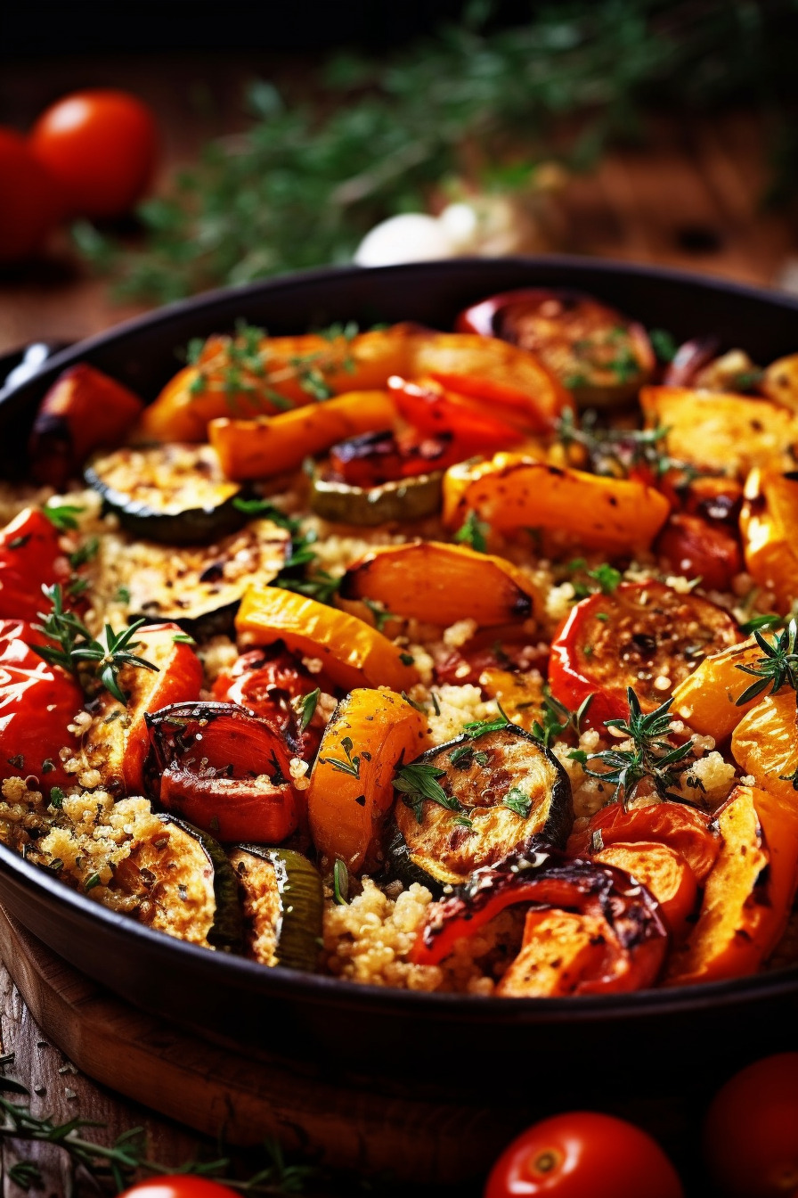 Vegetarische Quinoa-Pfanne mit geröstetem Gemüse