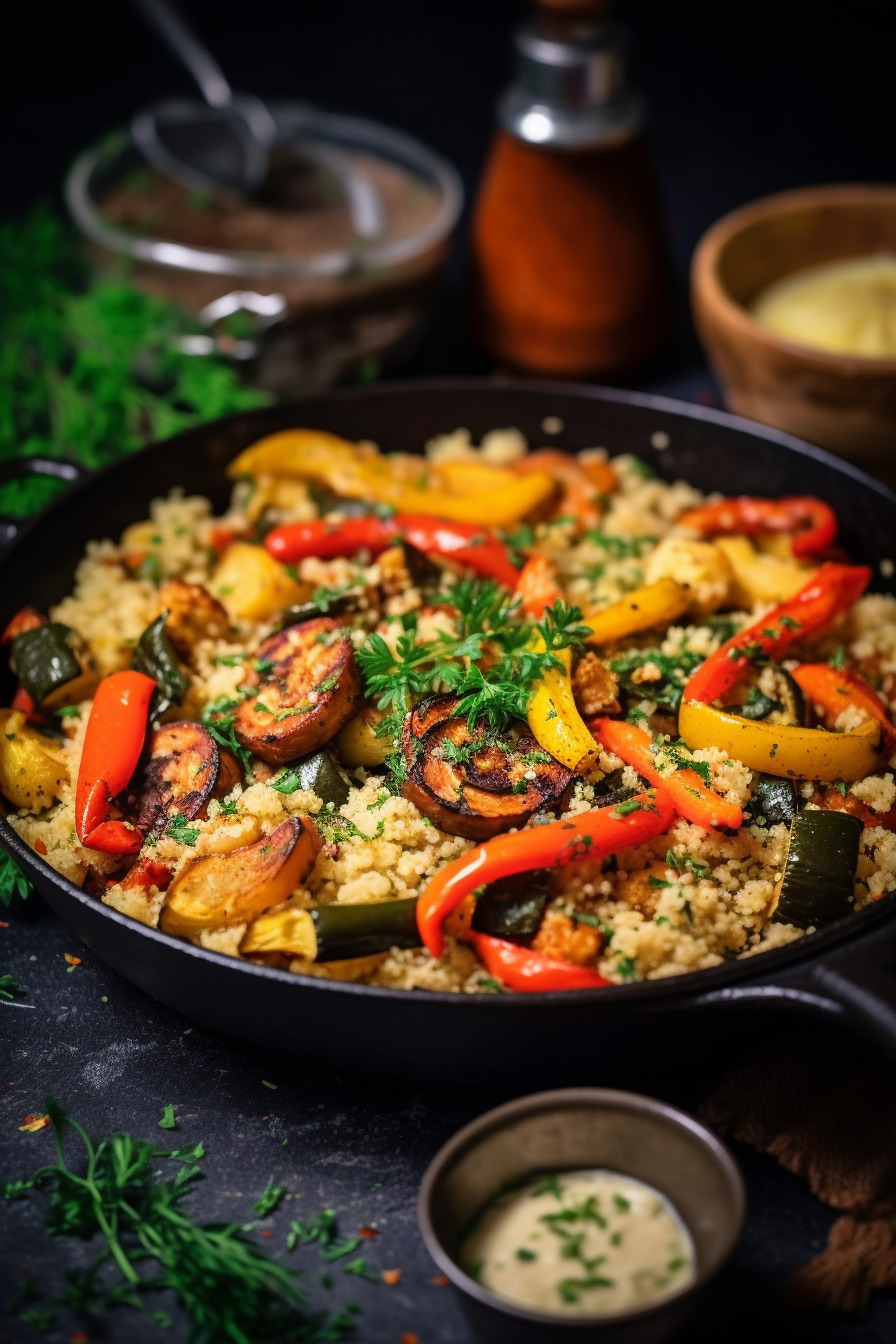 Vegetarische Quinoa-Pfanne mit geröstetem Gemüse