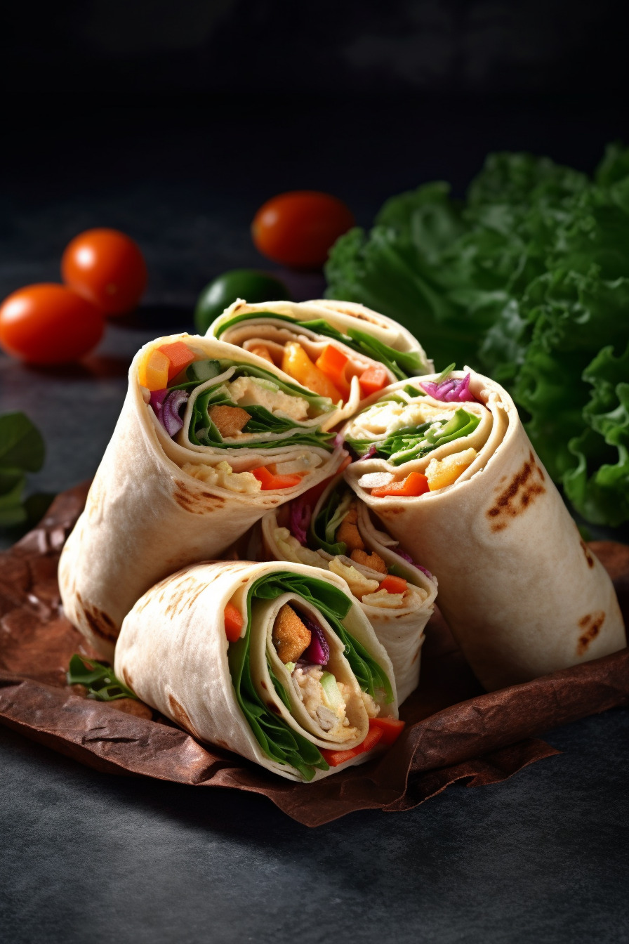 Vegetarische Wrap-Häppchen mit Hummus und Gemüse