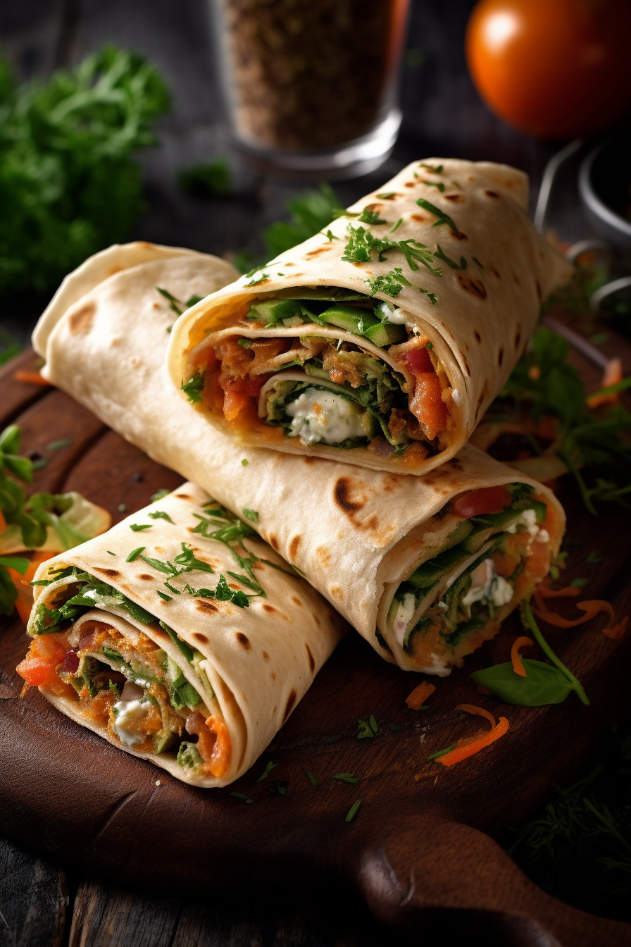 Vegetarische Wrap-Röllchen mit Gemüsefüllung