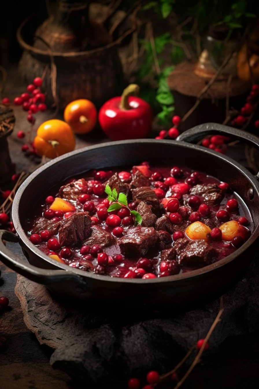 Hirschgulasch mit Preiselbeeren