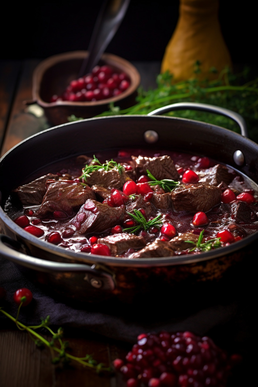 Hirschgulasch mit Preiselbeeren