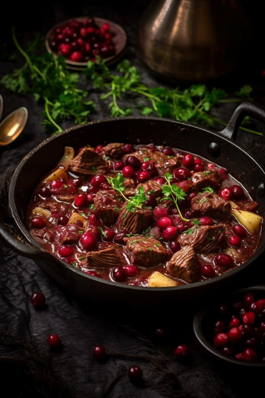 Hirschgulasch mit Preiselbeeren