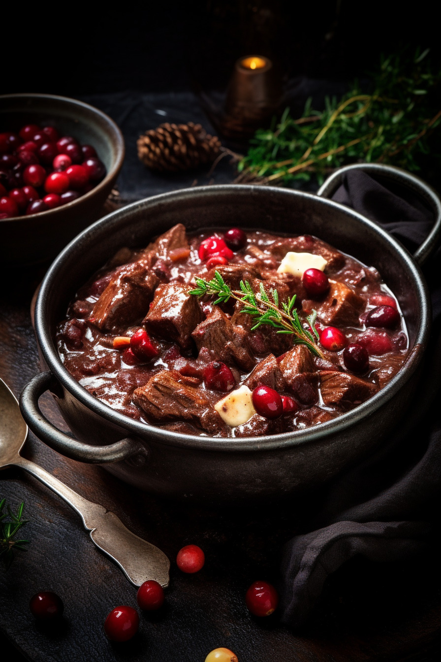 Hirschgulasch mit Preiselbeeren