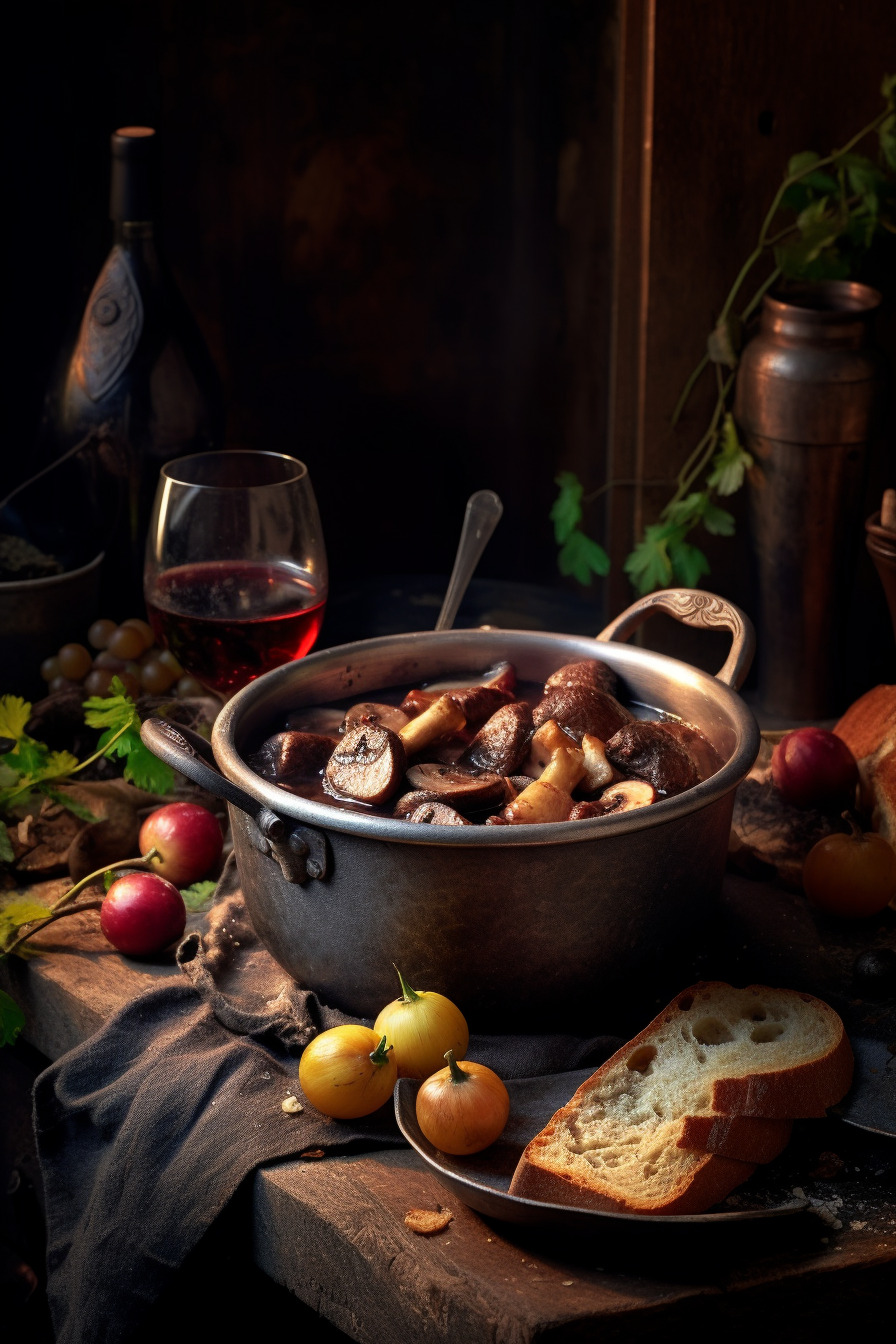 Rehgulasch mit Rotwein und Pilzen