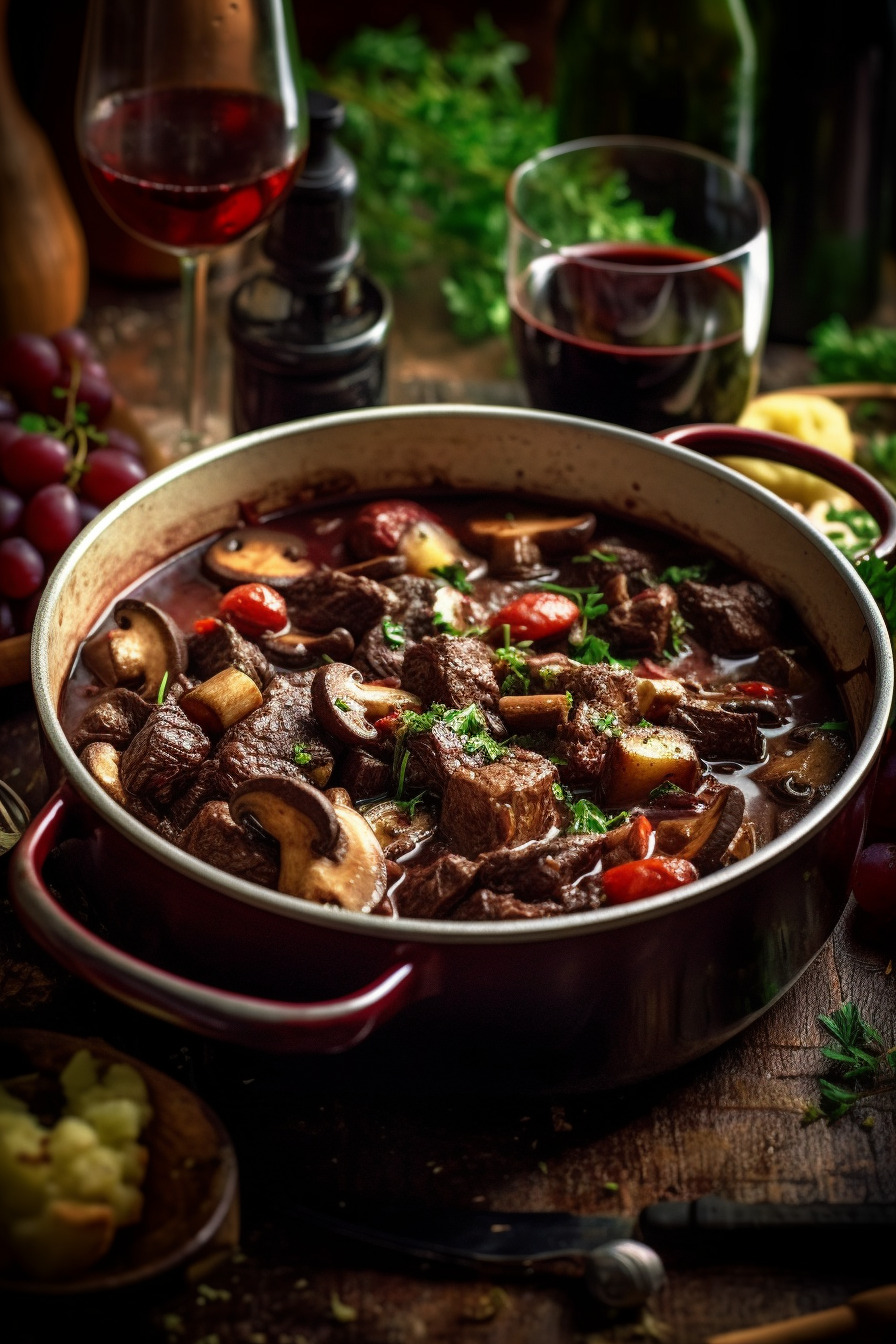 Rehgulasch mit Rotwein und Pilzen