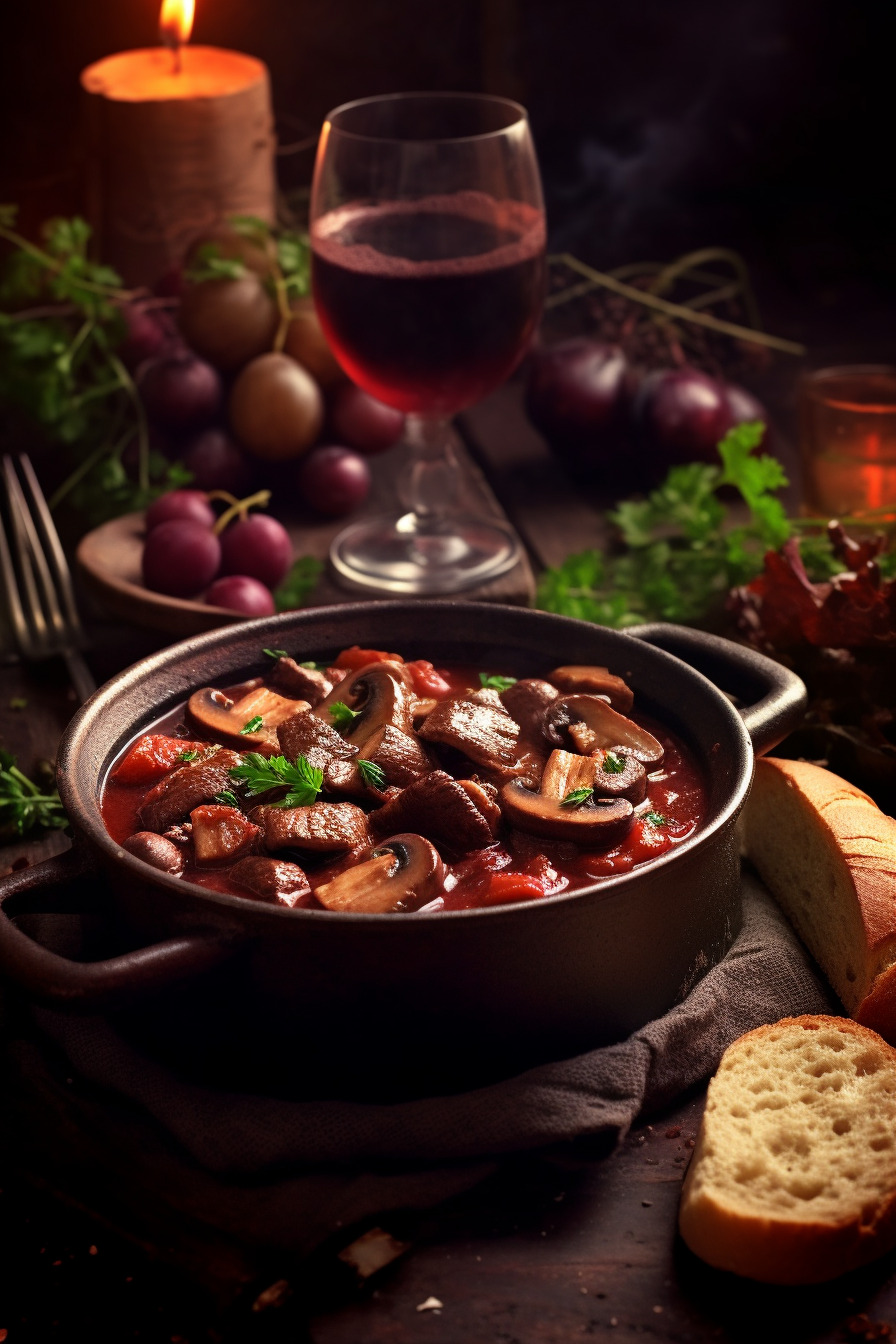 Rehgulasch mit Rotwein und Pilzen