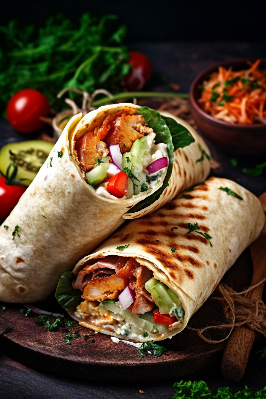 Wraps gefüllt mit Hähnchen und Gemüse.