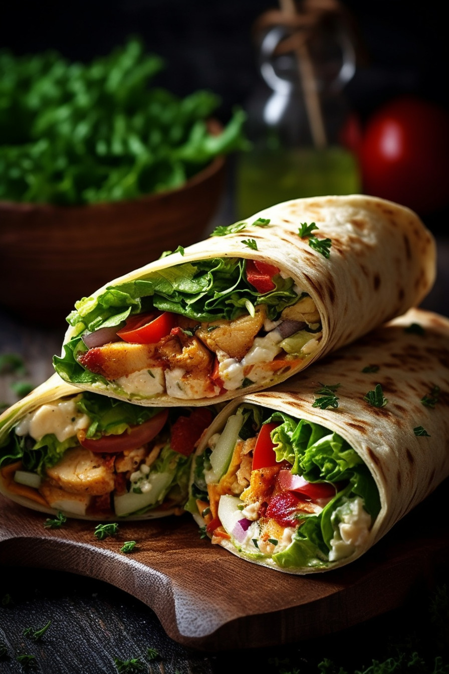 Wraps gefüllt mit Hähnchen und Gemüse.