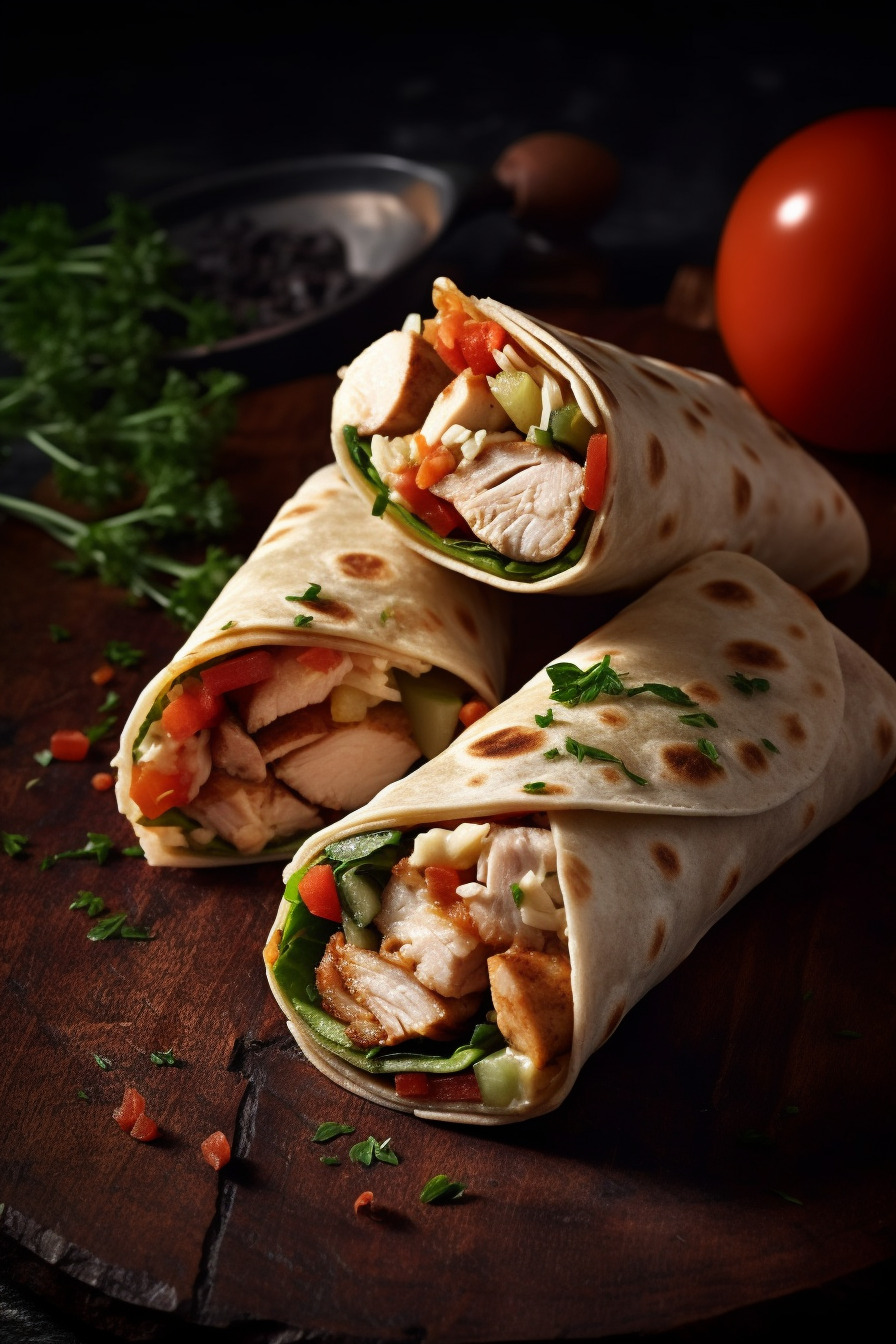 Wraps gefüllt mit Hähnchen und Gemüse.