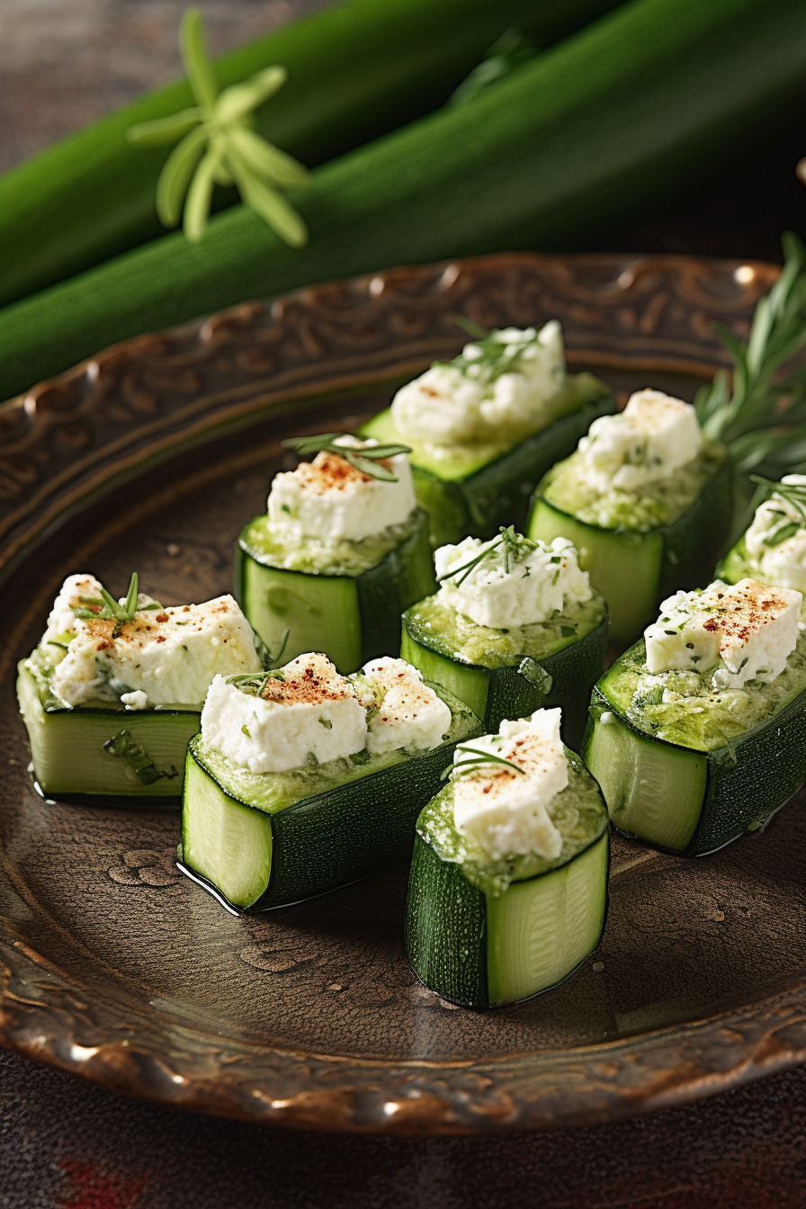 Zucchini-Feta-Fingerfood auf einem Teller