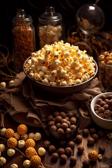 Schokoladenkugeln und Popcorn