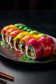 Regenbogen-Sushi auf einem Teller