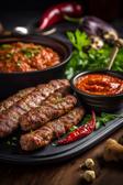 Pikante Cevapcici mit Ajvar-Dip